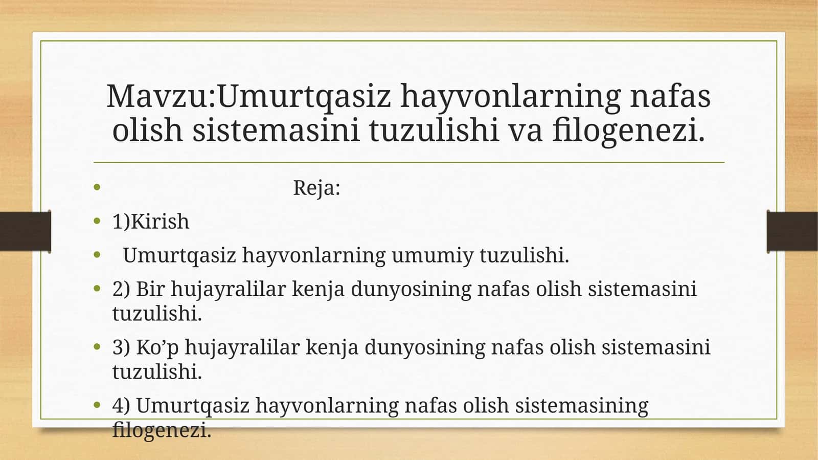 Umurtqasiz hayvonlarning nafas olish sistemasini tuzulishi va filogenezi 1