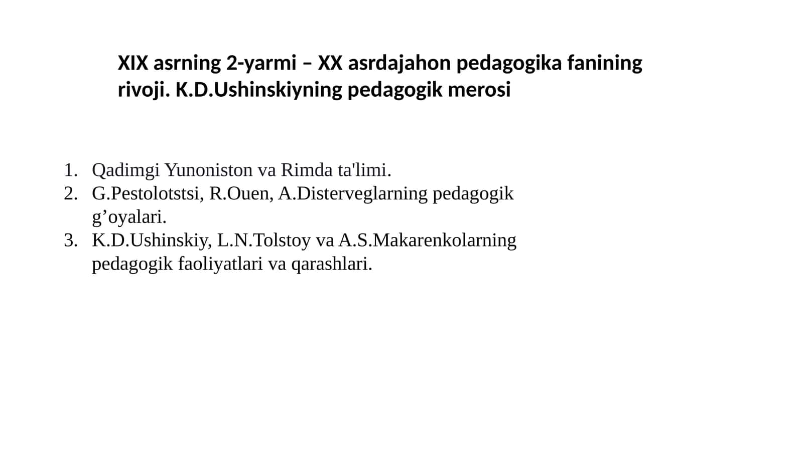 Jahon pedagogika fanining rivojlanish tarixi 1