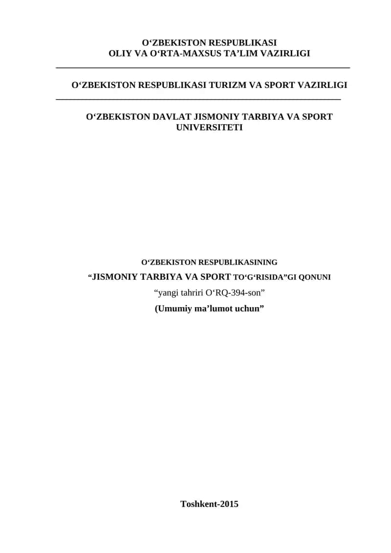 O‘ZBEKISTON RESPUBLIKASI “JISMONIY TARBIYA VA SPORT TO‘G‘RISIDA”gi QONUNI 1