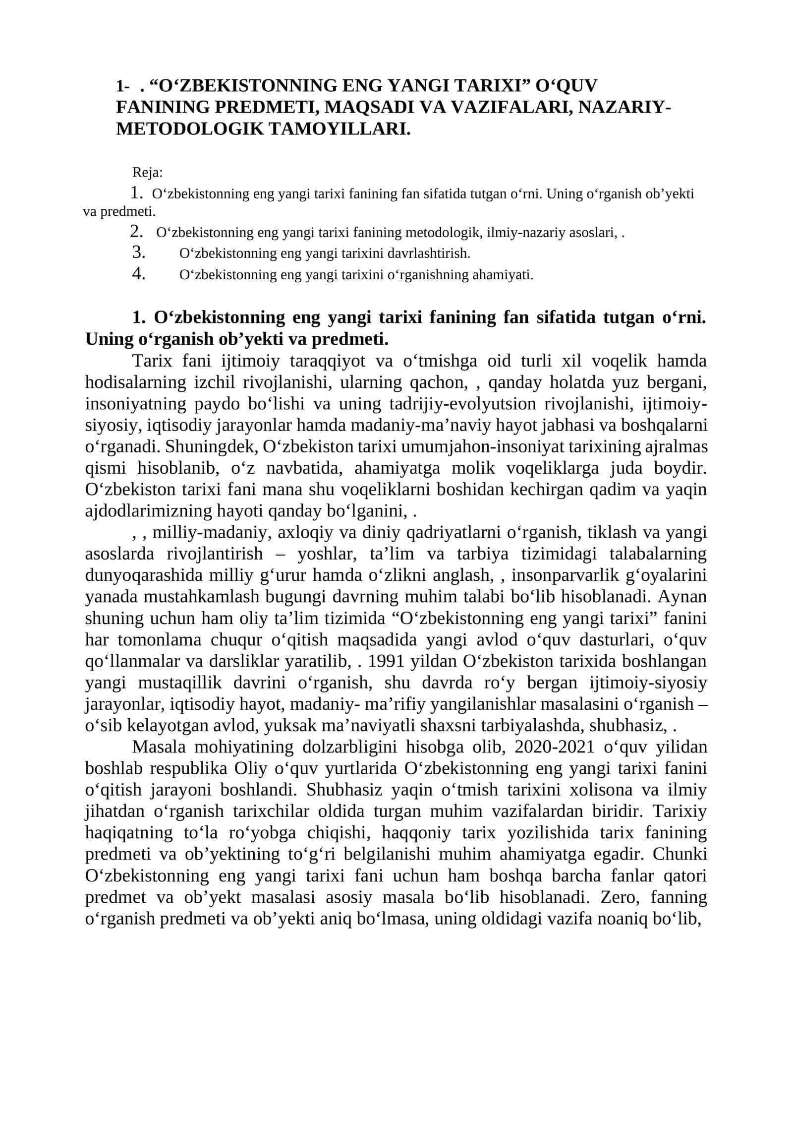O‘ZBEKISTONNING ENG YANGI TARIXI 1
