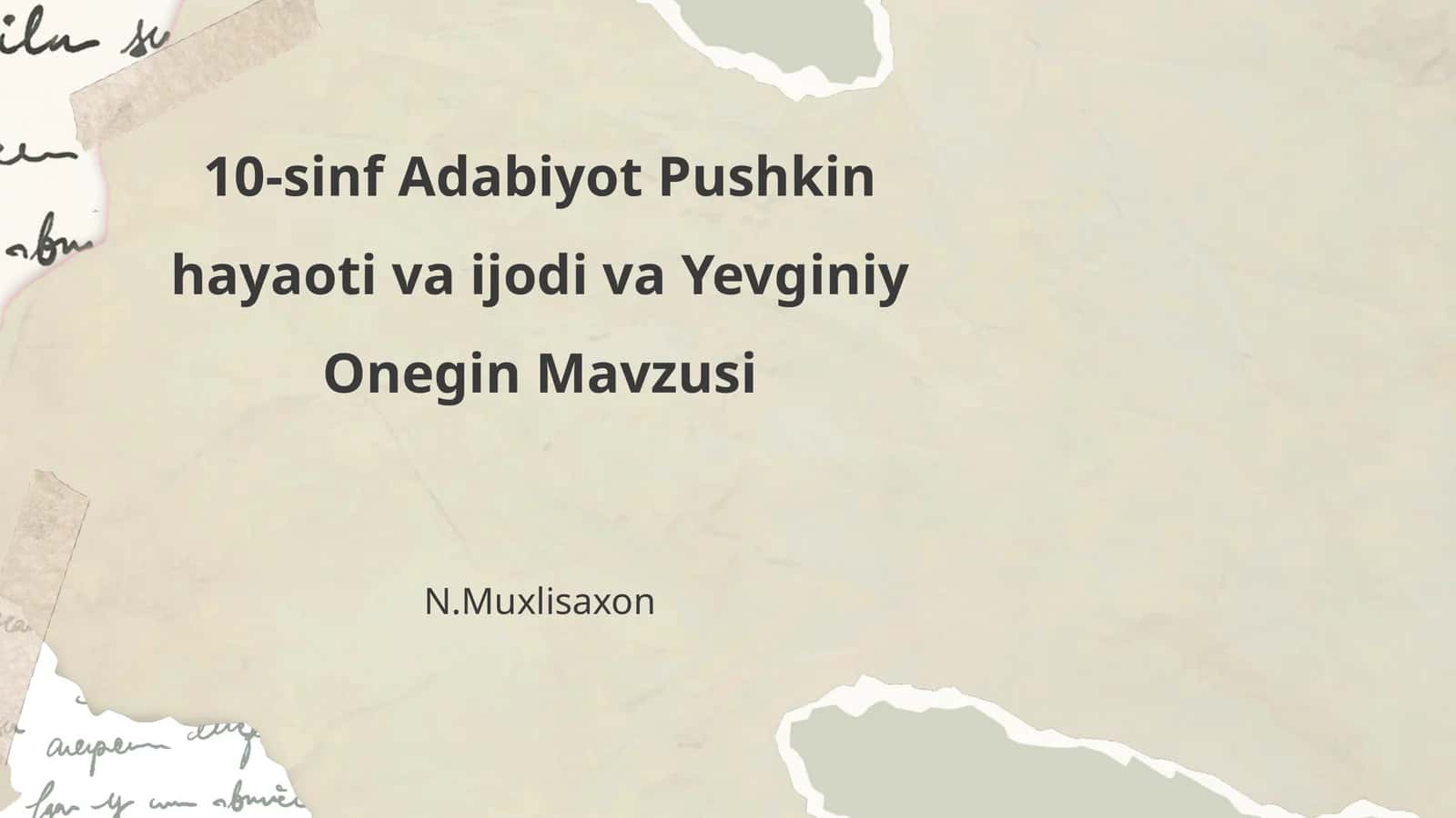 10-sinf Adabiyot Pushkin hayaoti va ijodi va Yevginiy Onegin Mavzusi 1