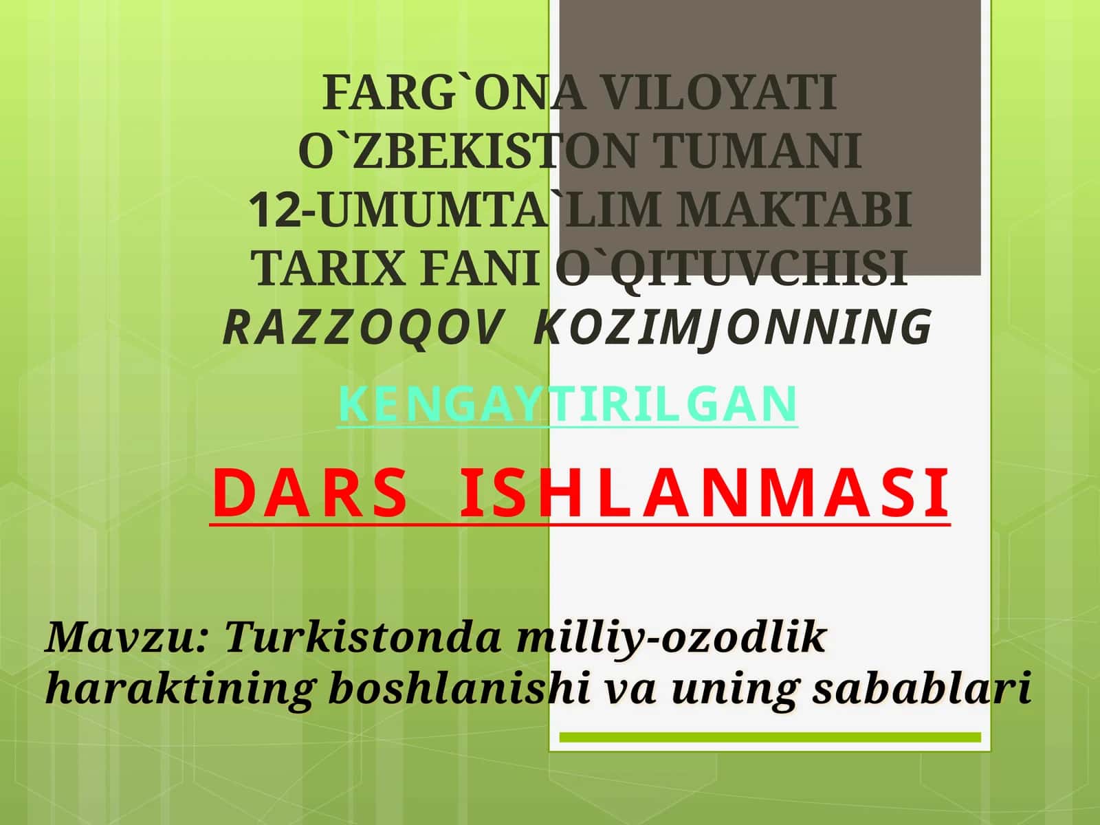 Turkistonda milliy-ozodlik haraktining boshlanishi va uning sabablari 1