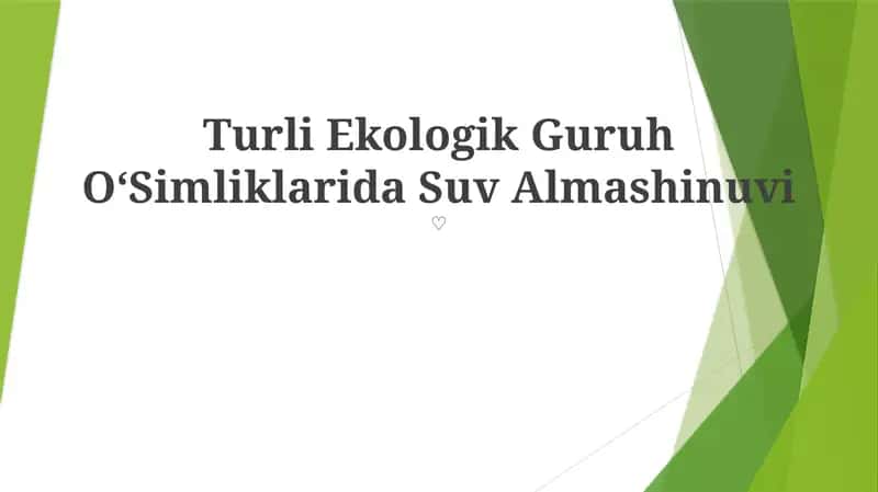 Turli Ekologik Guruh O‘Simliklarida Suv Almashinuvi 1