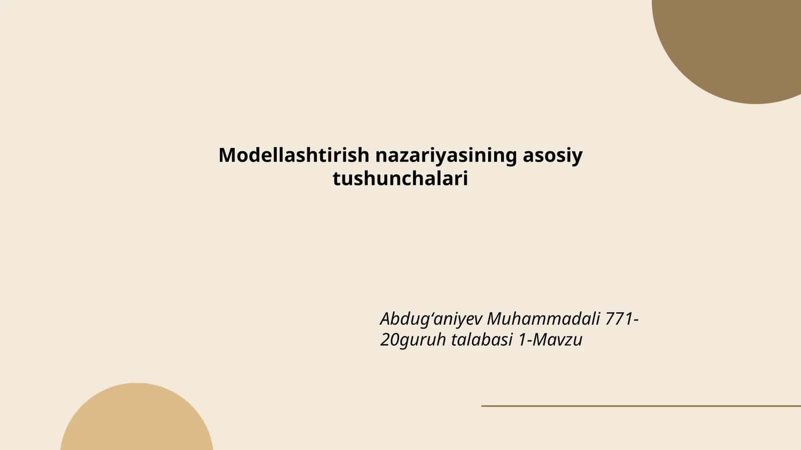 Modellashtirish nazariyasining asosiy tushunchalari 1