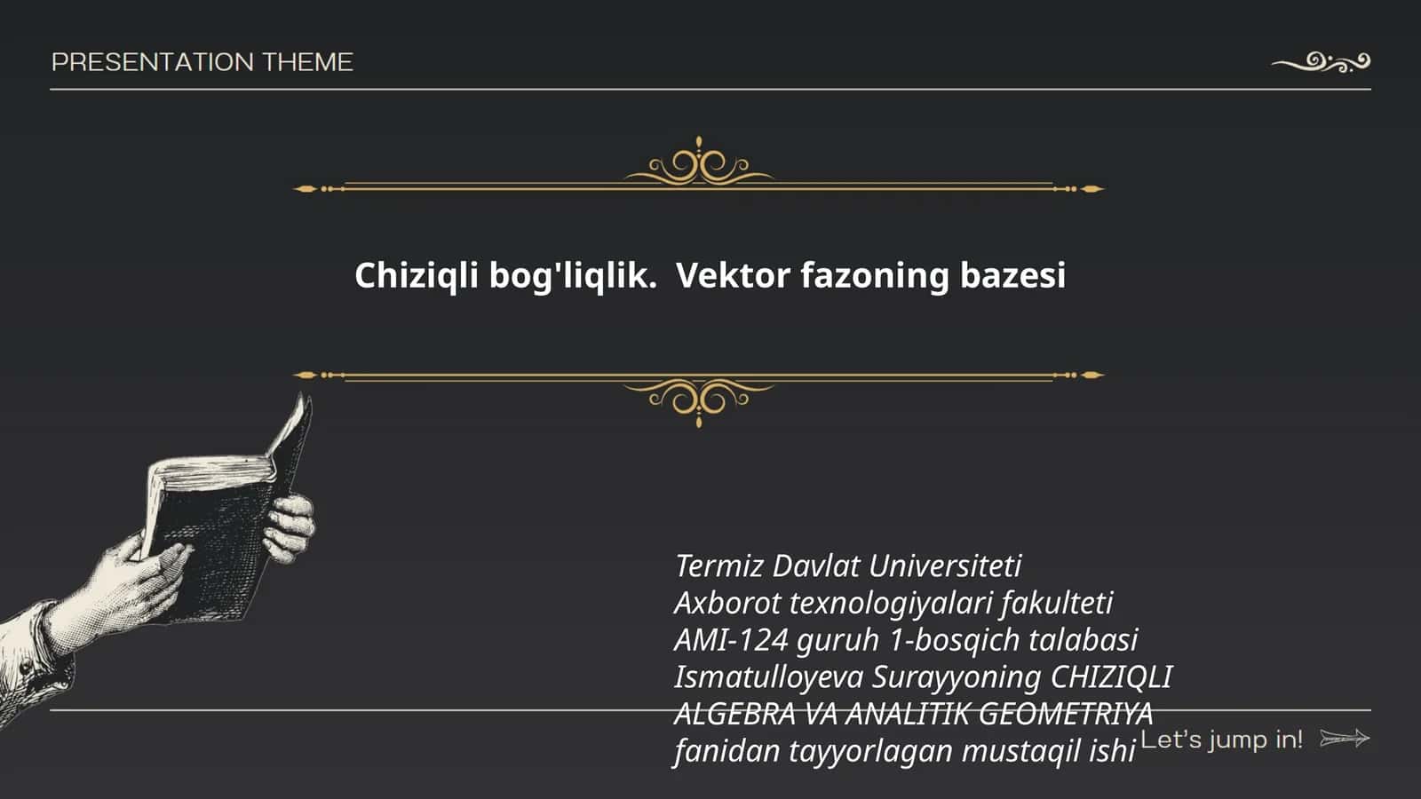 Chiziqli bog'liqlik. Vektor fazoning bazesi 1