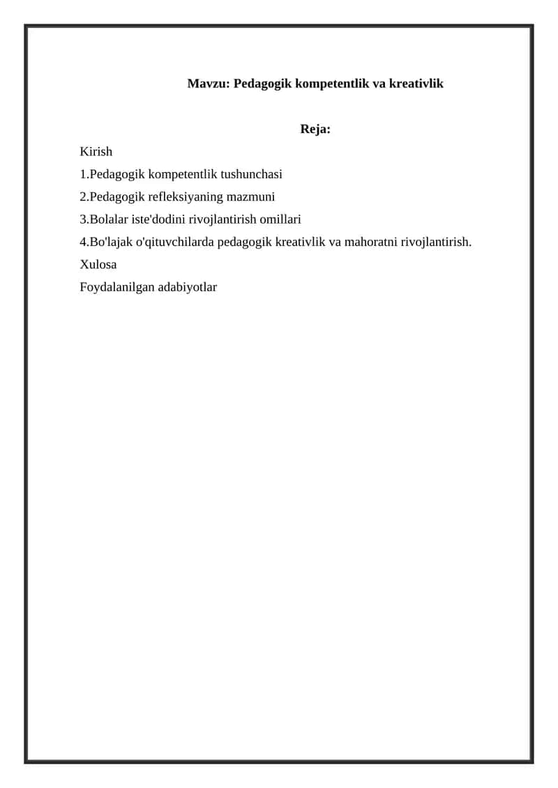 Pedagogik kompetentlik va kreativlik 1