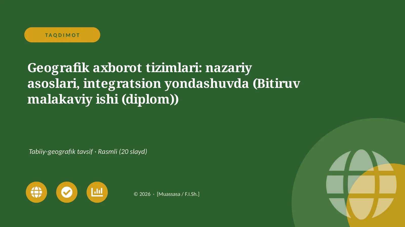 Geografik axborot tizimlari: nazariy asoslari, integratsion yondashuvda (Bitiruv malakaviy ishi (diplom)) 1