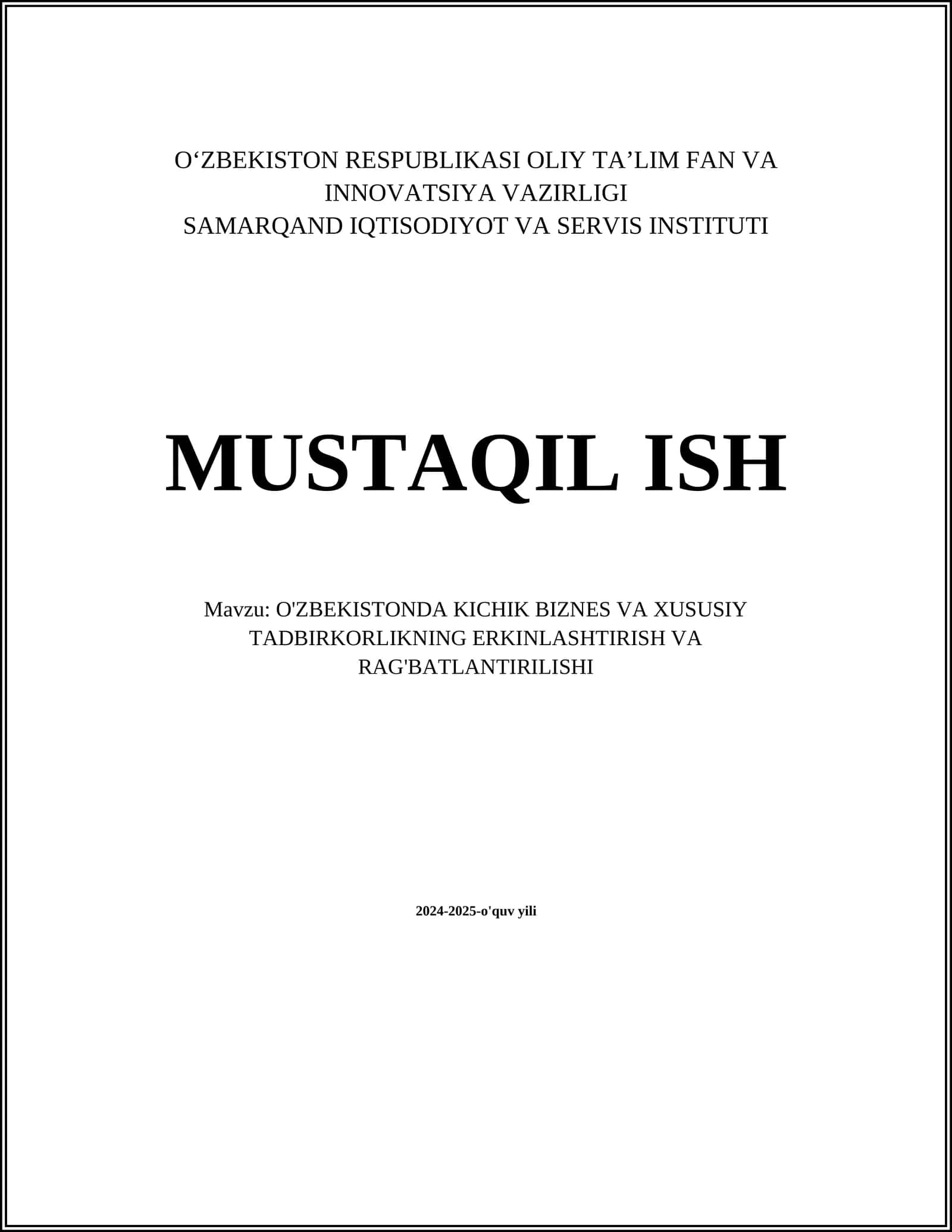 Kichik biznesni rivojlantirishning asosiy yo'nalishlari 1
