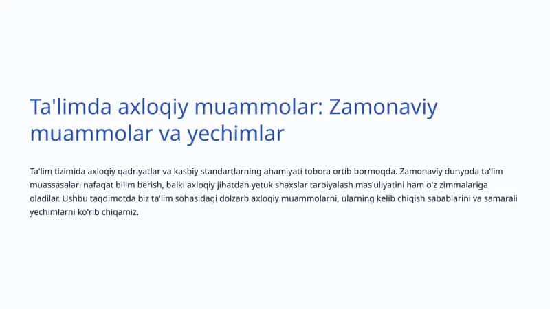 Axloqiy muammolar: Zamonaviy muammolar va yechimlar 1