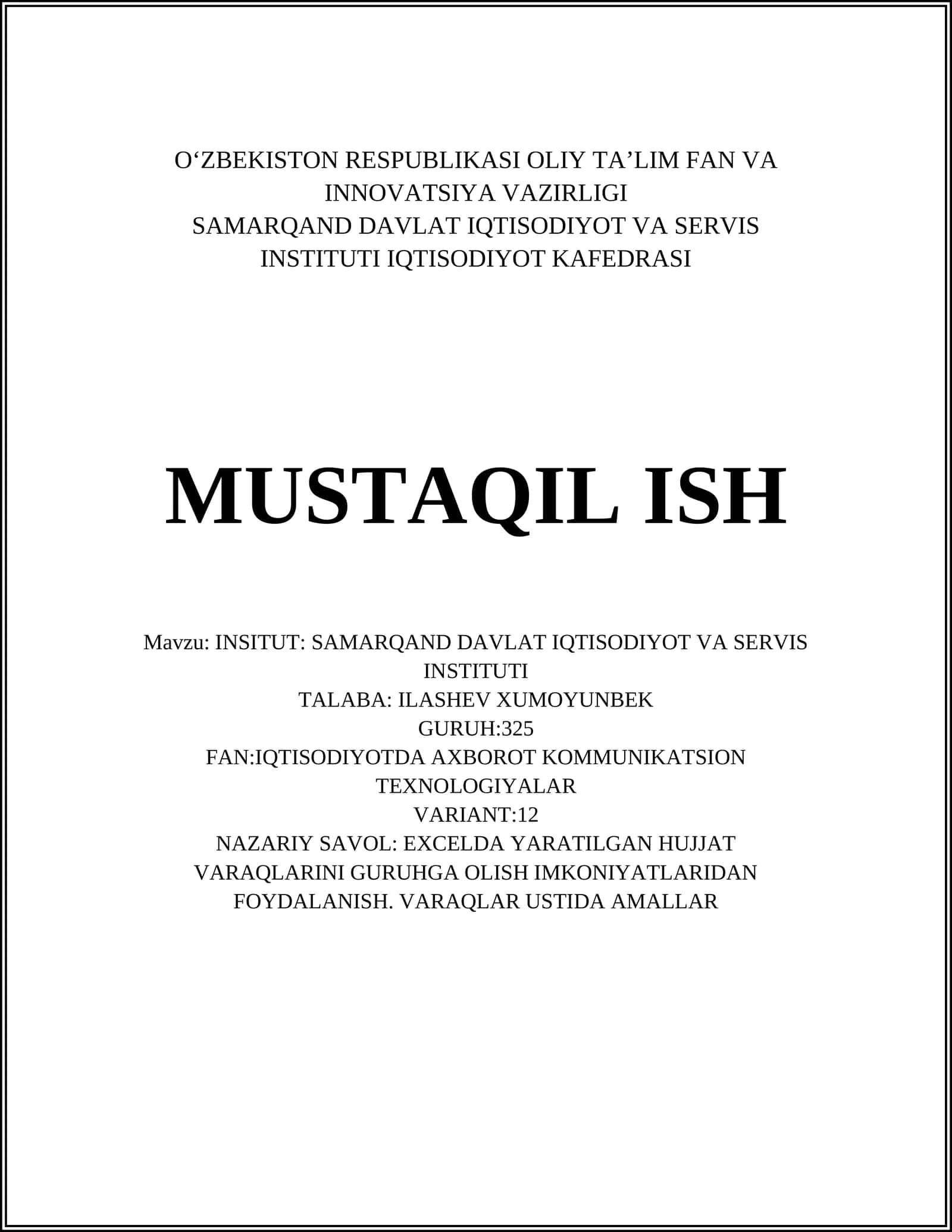 Excelda varaqlarni guruhlash usullari 1