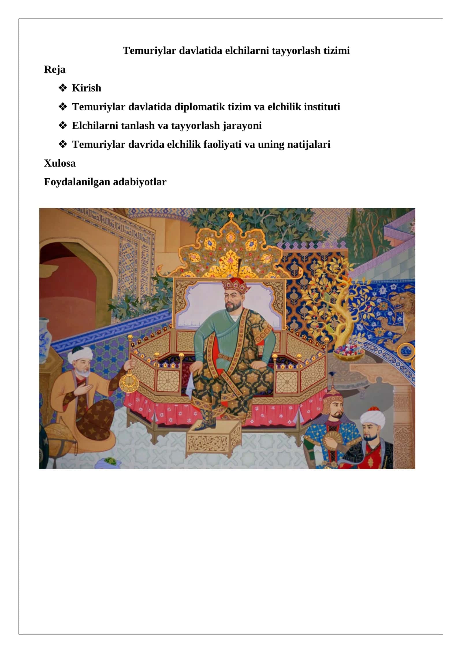 Temuriylar davlatida elchilarni tayyorlash tizimi 1