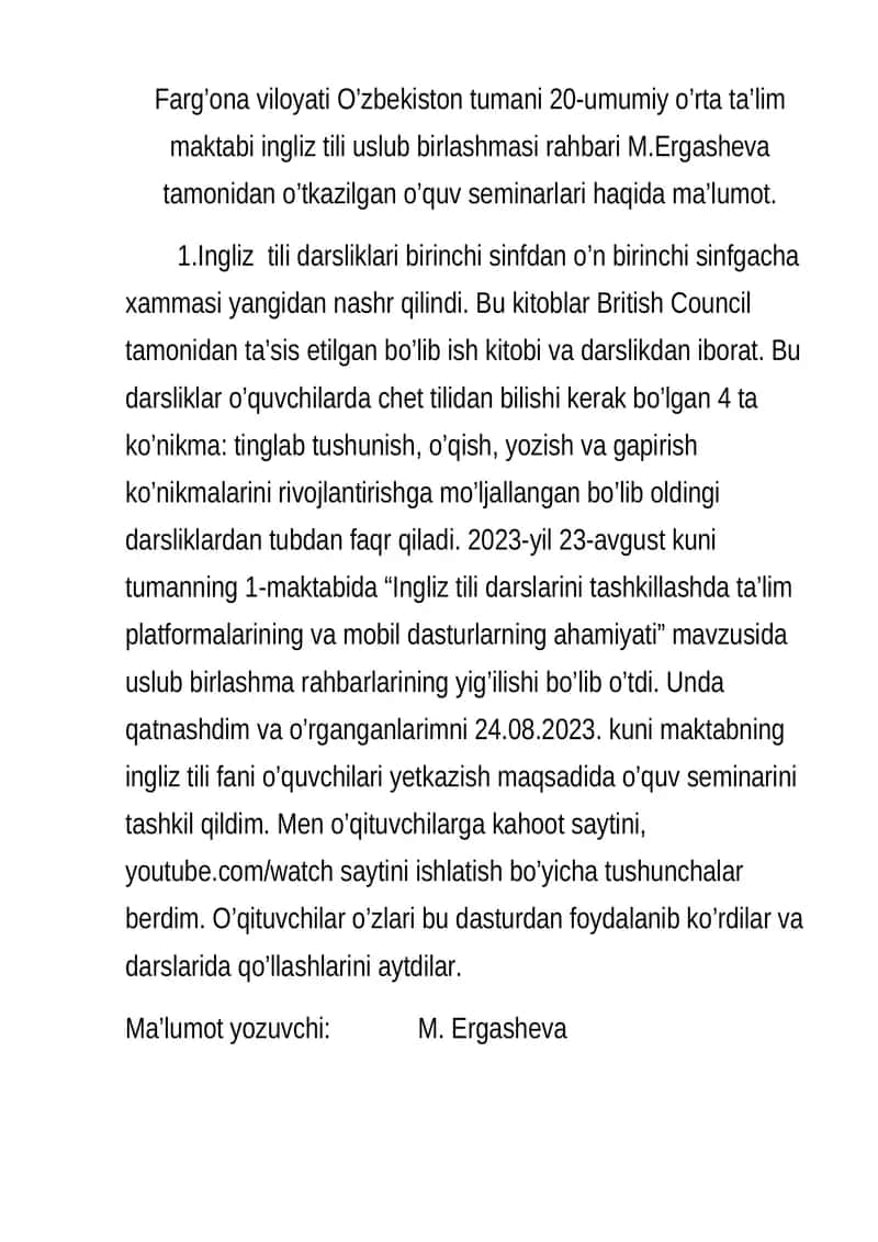 Ingliz tili darsliklari birinchi sinfdan o’n birinchi sinfgacha 1