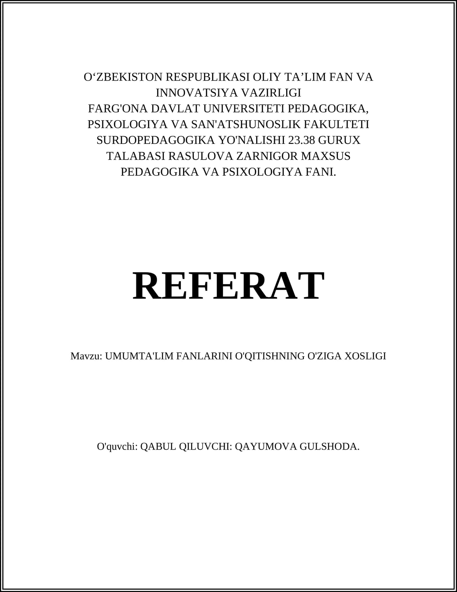 UMUMTA'LIM FANLARINI O'QITISHNING O'ZIGA XOSLIGI 1