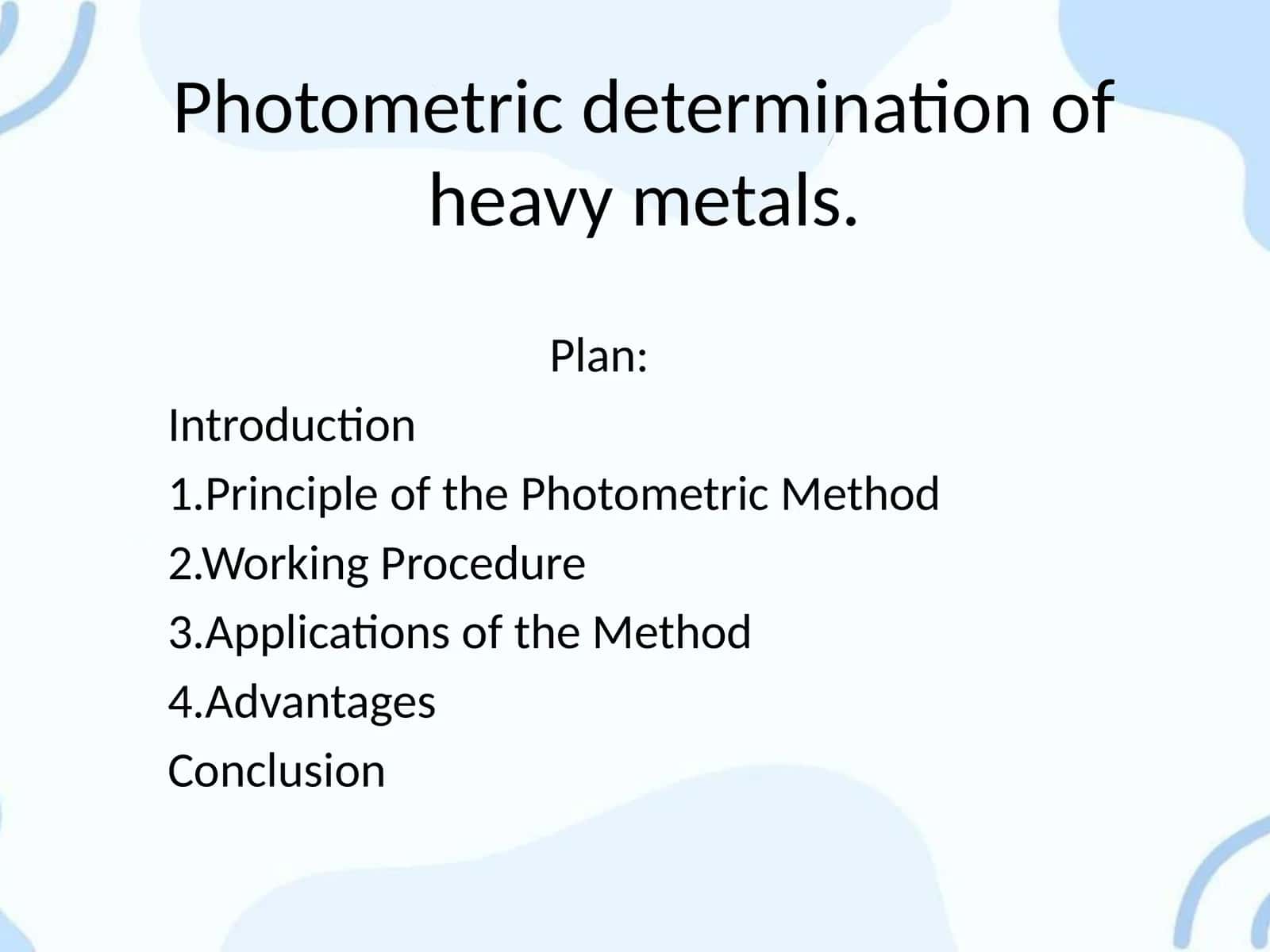 Photometric determination of heavy metals 1