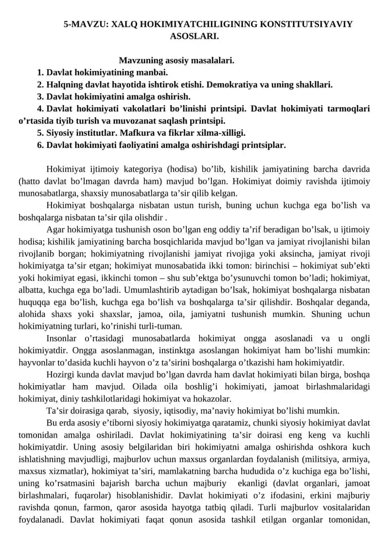 XALQ HOKIMIYATCHILIGINING KONSTITUTSIYAVIY ASOSLARI 1