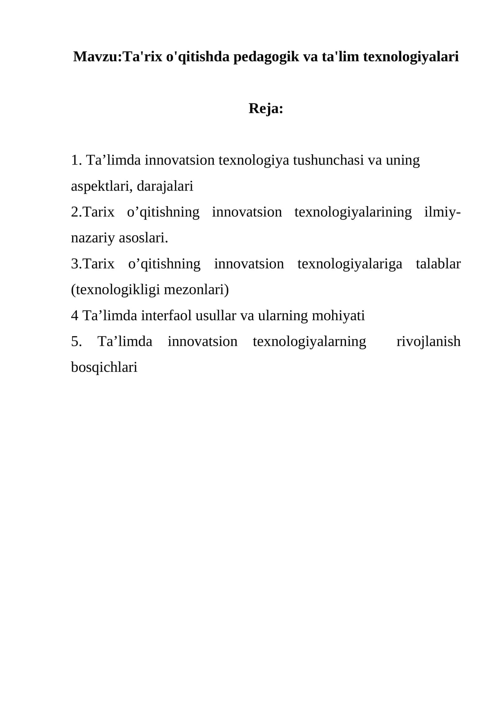 Ta'rix o'qitishda pedagogik va ta'lim texnologiyalari 1