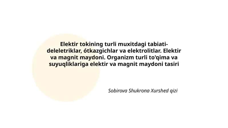 Elektir tokining turli muxitdagi tabiati 1