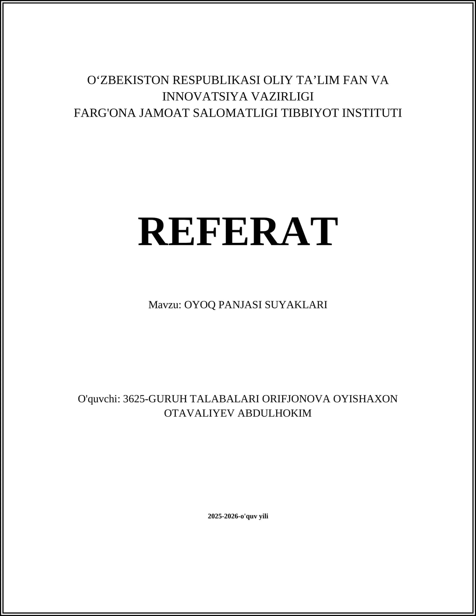 OYOQ PANJASI SUYAKLARI 1