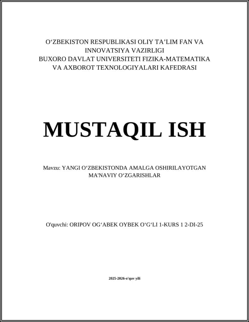 YANGI OʻZBEKISTONDA AMALGA OSHIRILAYOTGAN MA'NAVIY OʻZGARISHLAR 1
