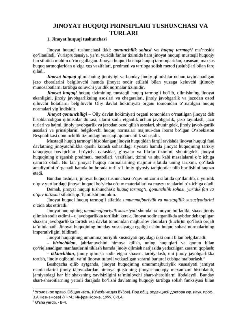 Jinoyat Huquqi Prinsiplari Tushunchasi va Turlari 1