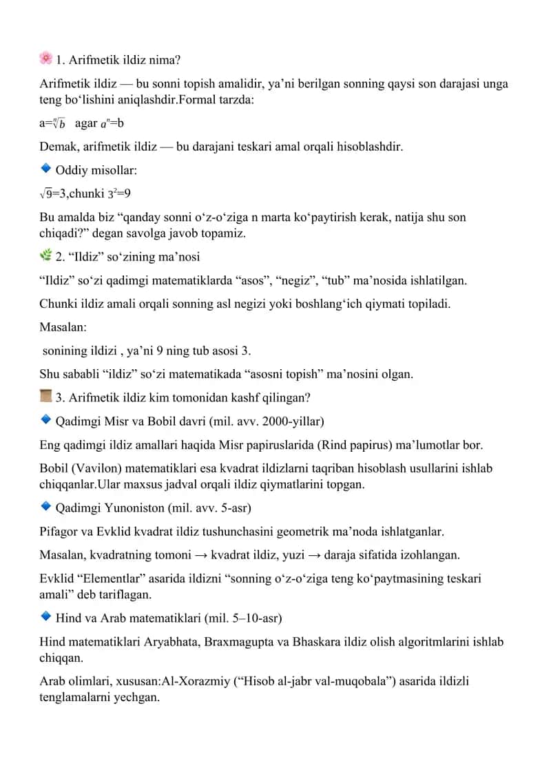 arifmetik ildiz 1