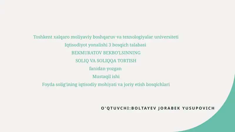 Foyda solig'ining iqtisodiy ahamiyati va uning mamlakat rivojiga ta'siri 1