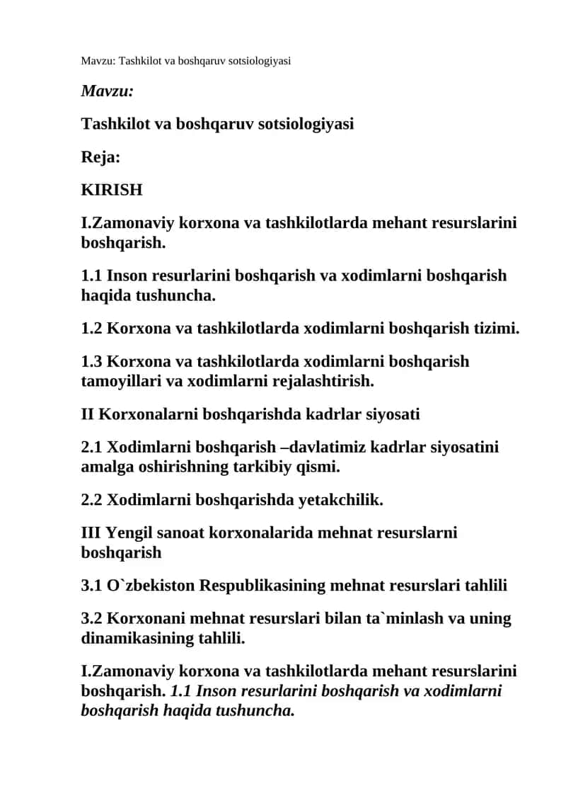 Tashkilot va boshqaruv sotsiologiyasi 1