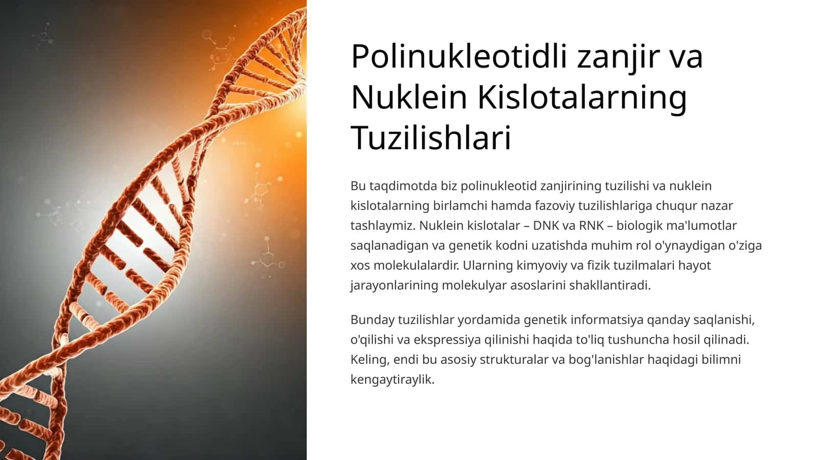 Polinukleotidli zanjir va Nuklein Kislotalarning Tuzilishlari 1