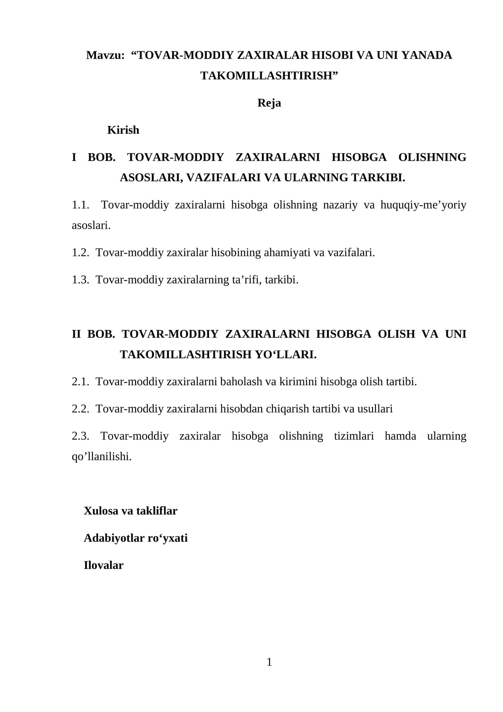 TOVAR-MODDIY ZAXIRALAR HISOBI VA UNI YANADA TAKOMILLASHTIRISH 1