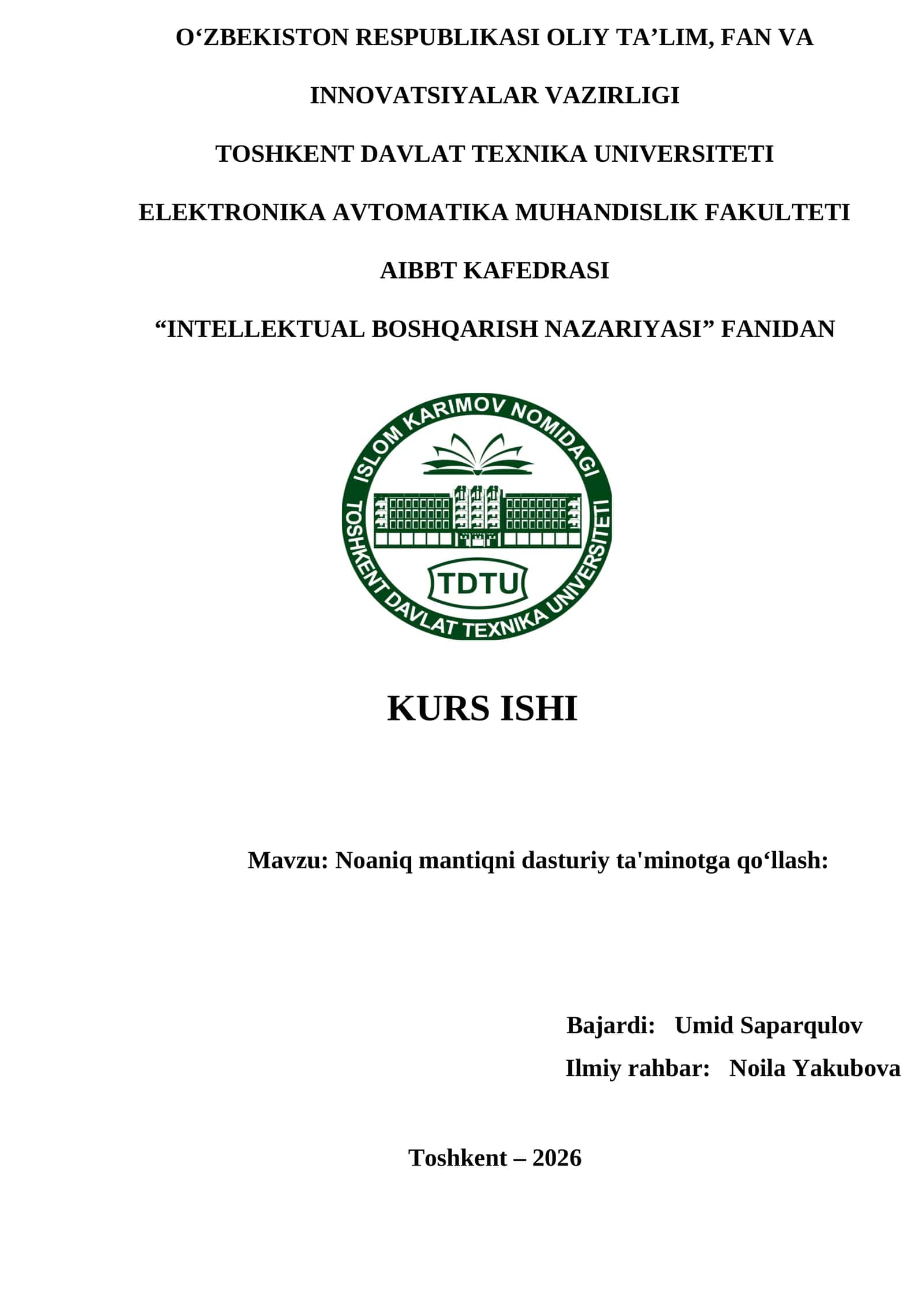 Noaniq mantiqni dasturiy ta'minotga qo‘llash 1