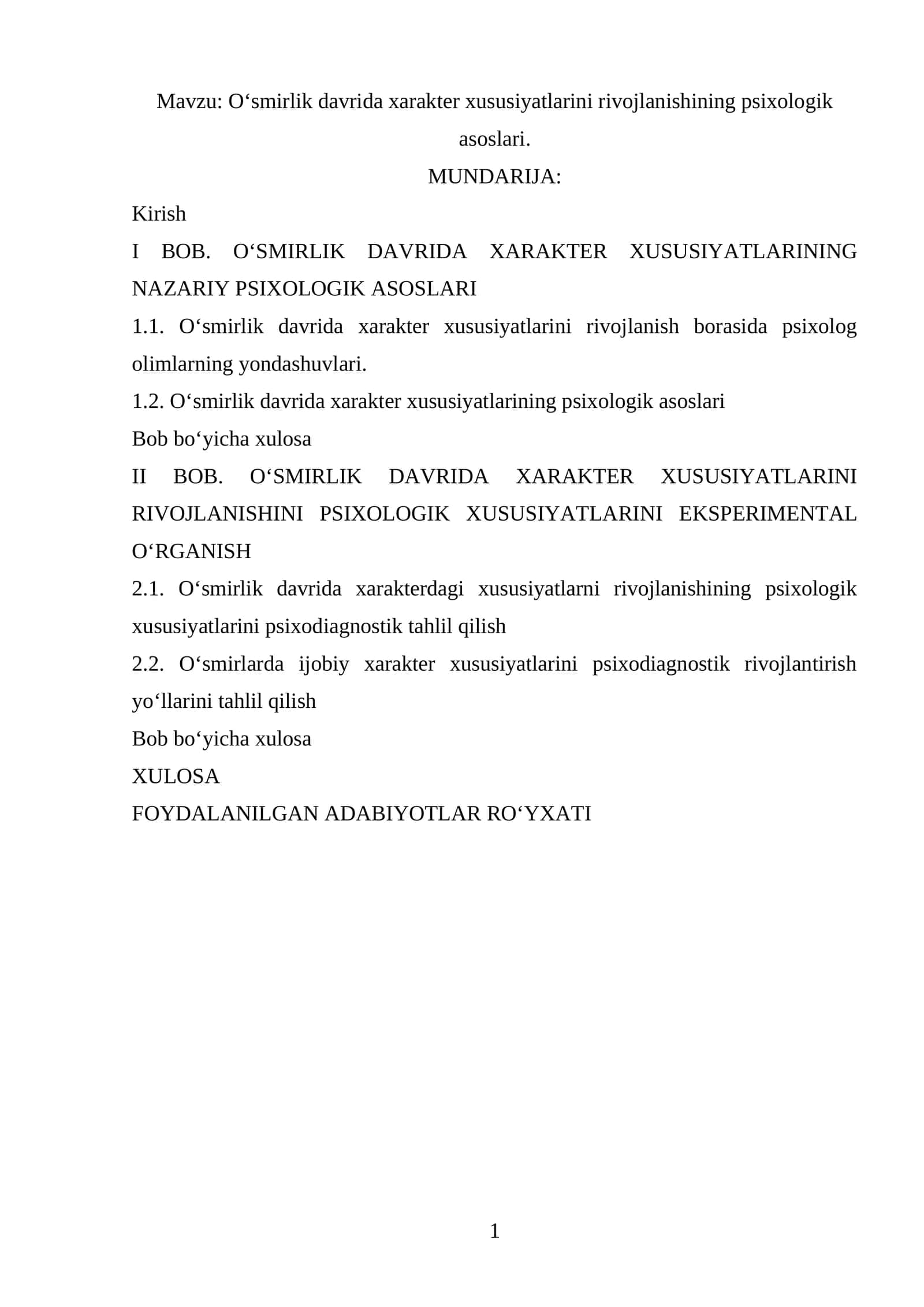 Oʻsmirlik davrida xarakter xususiyatlarini rivojlanishining psixologik asoslari 1