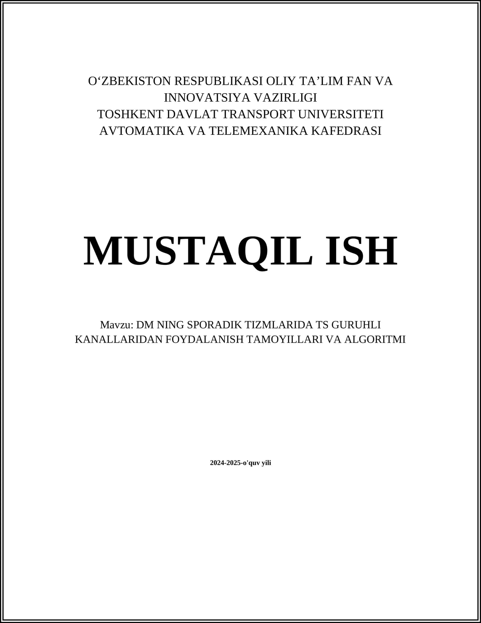 DM NING SPORADIK TIZMLARIDA TS GURUHLI KANALLARIDAN FOYDALANISH TAMOYILLARI VA ALGORITMI 1