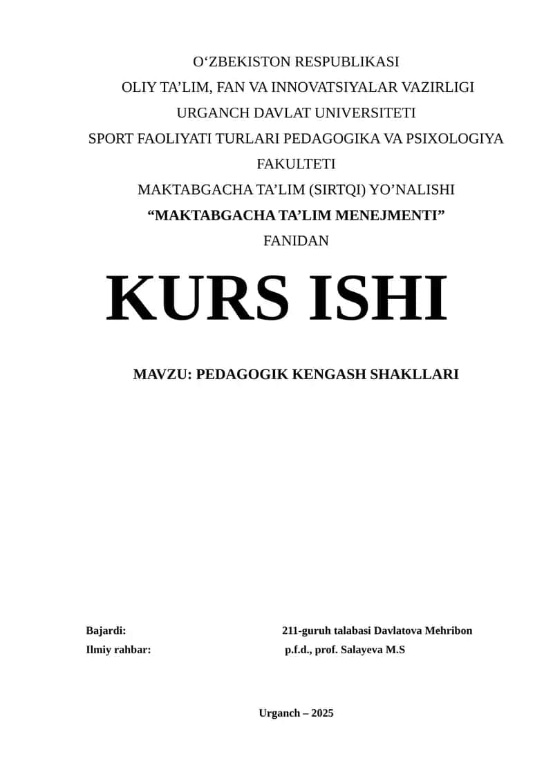 MAKTABGACHA TA’LIM MENEJMENTI 1