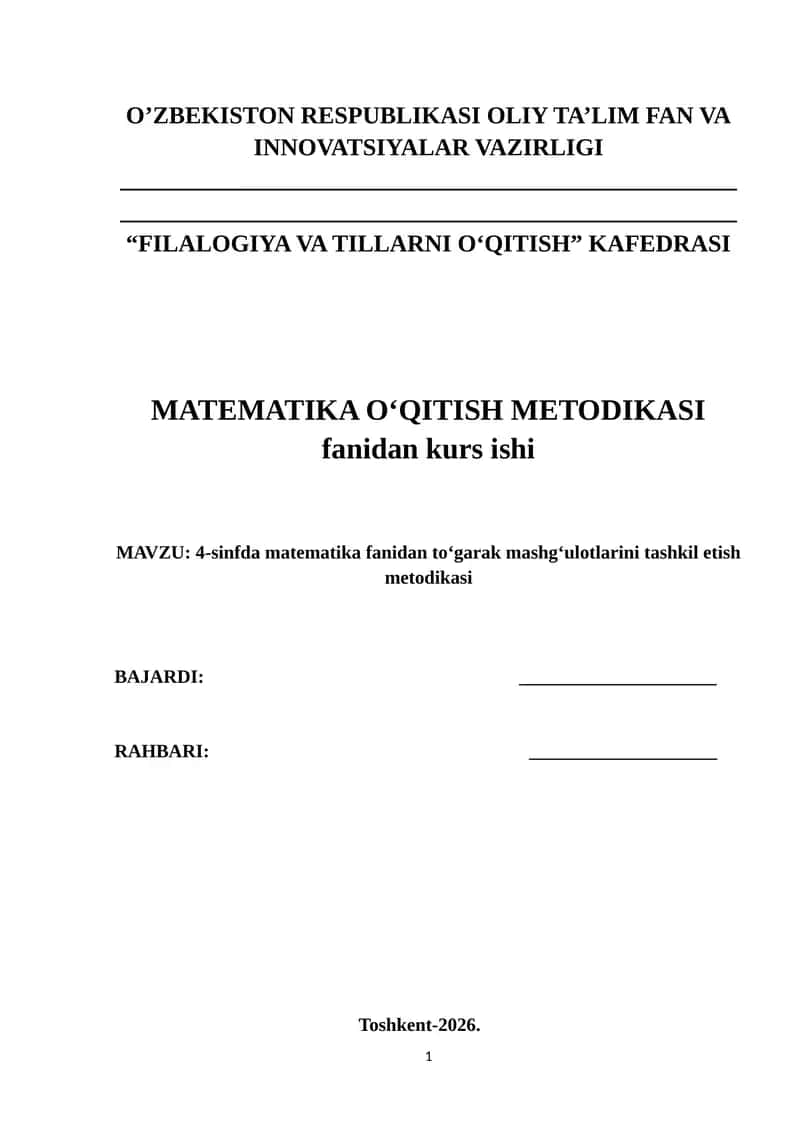 4-sinfda matematika fanidan to‘garak mashg‘ulotlarini tashkil etish metodikasi 1