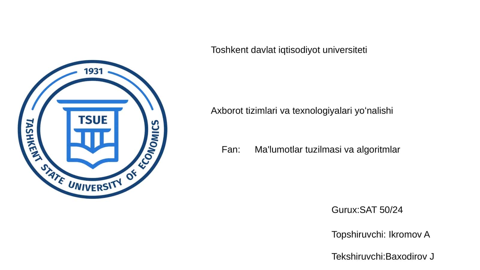 Ma'lumotlar tuzilmasi va algoritmlar 1