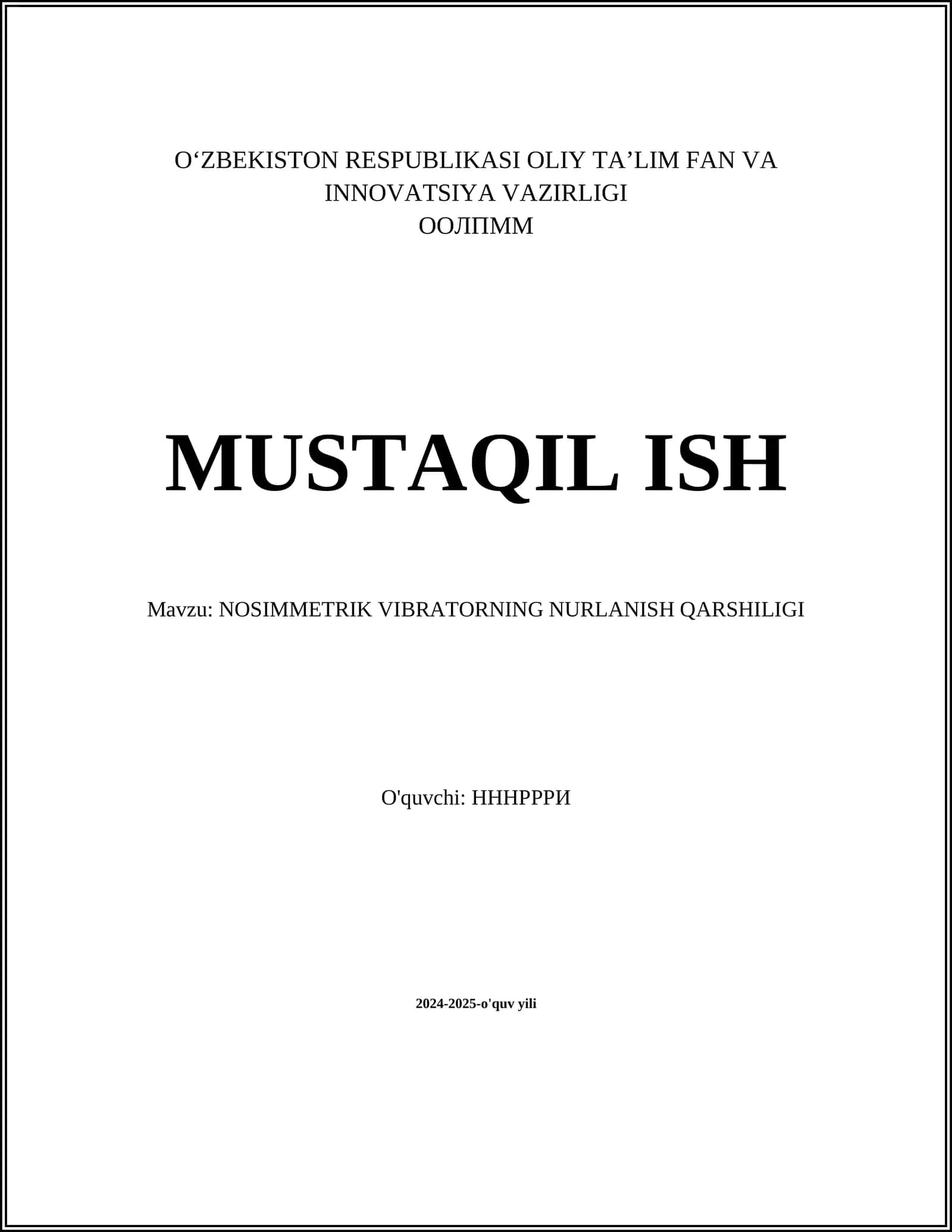 NOSIMMETRIK VIBRATORNING NURLANISH QARSHILIGI 1
