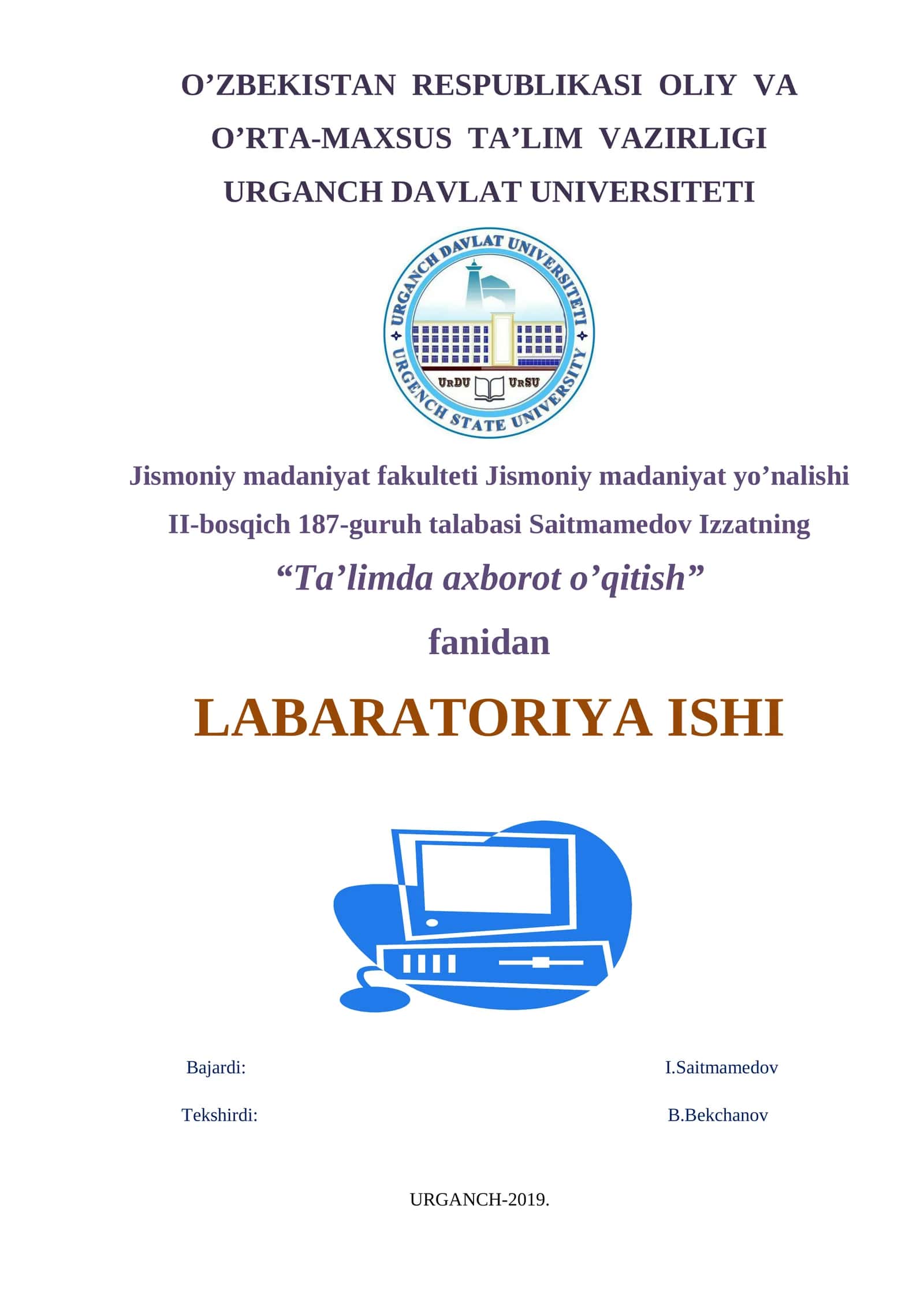 Jismoniy madaniyat fakulteti labaratoriya ishi №1 1