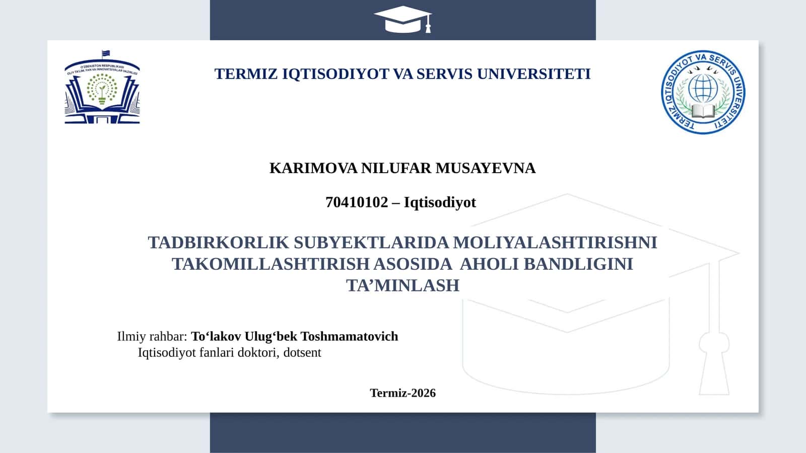TADBIRKORLIK SUBYEKTLARIDA MOLIYALASHTIRISHNI TAKOMILLASHTIRISH ASOSIDAAHOLIBANDLIGINI TA’MINLASH 1