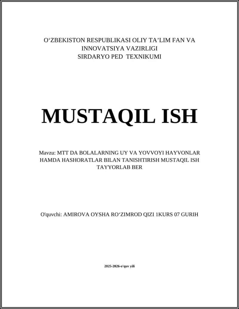 MTTda bolalarga uy hayvonlarini tanishtirish usullari 1