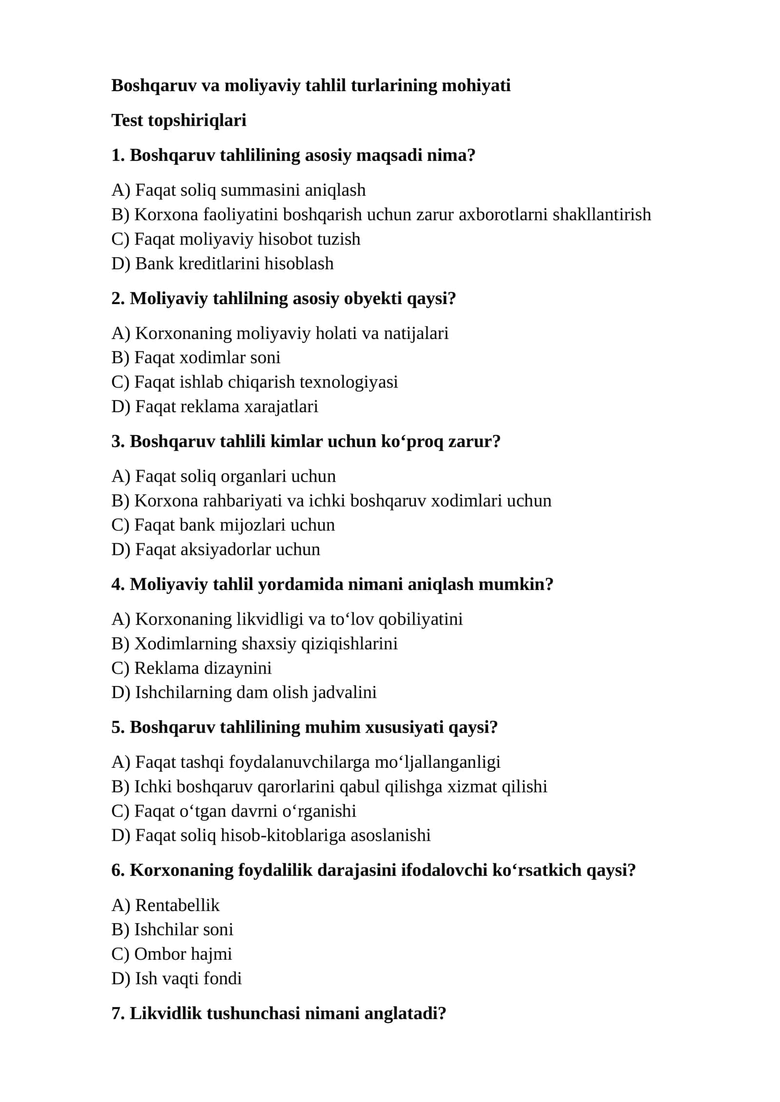 Boshqaruv va moliyaviy tahlil turlarining mohiyati 1