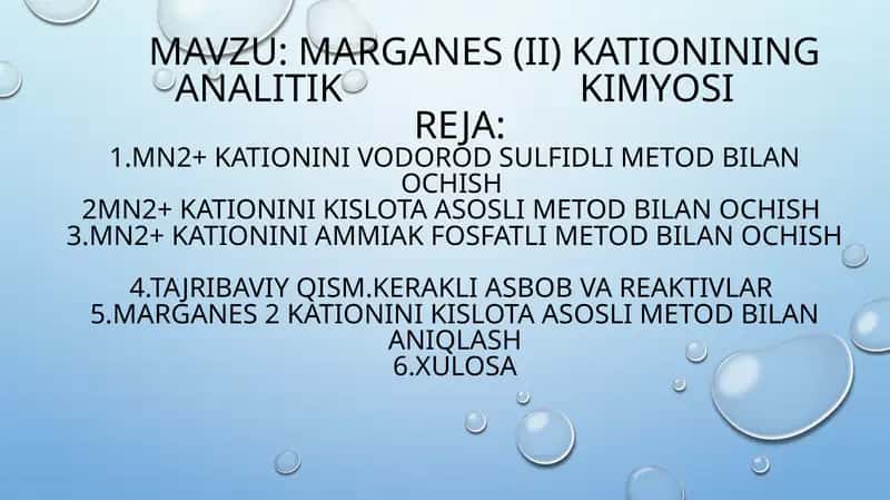 Marganes(ii) kationining analitik kimyo sifatida o'rganish 1