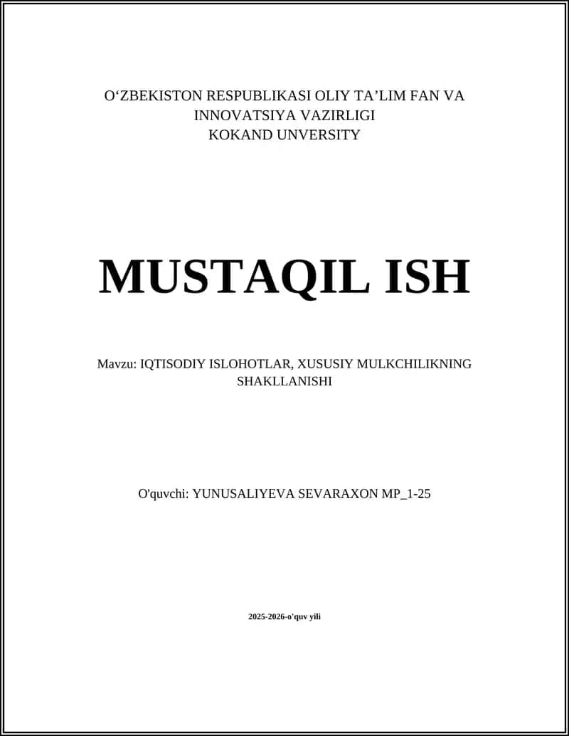 Iqtisodiy islohotlarning tarixiy asoslari va maqsadlari 1