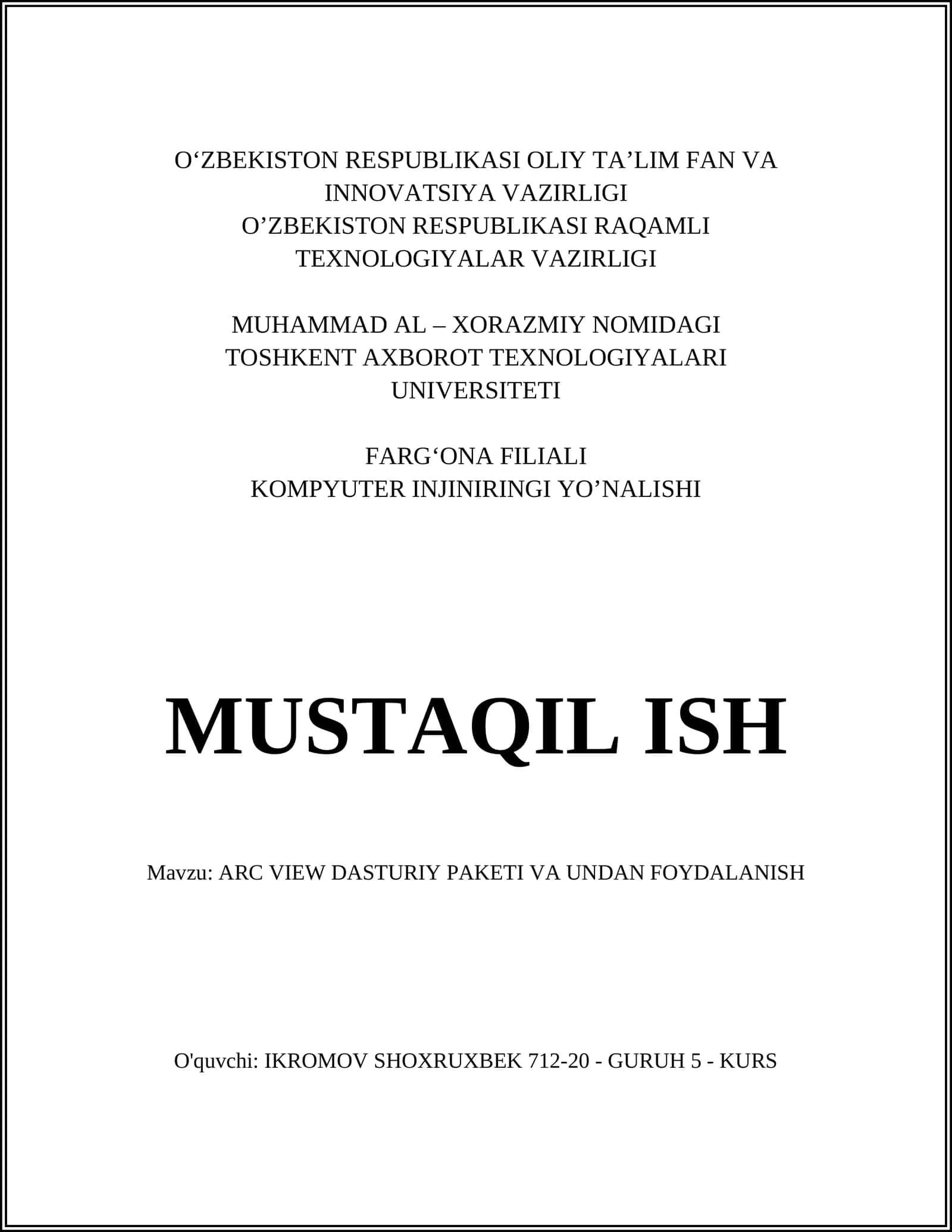 ARC VIEW DASTURIY PAKETI VA UNDAN FOYDALANISH 1