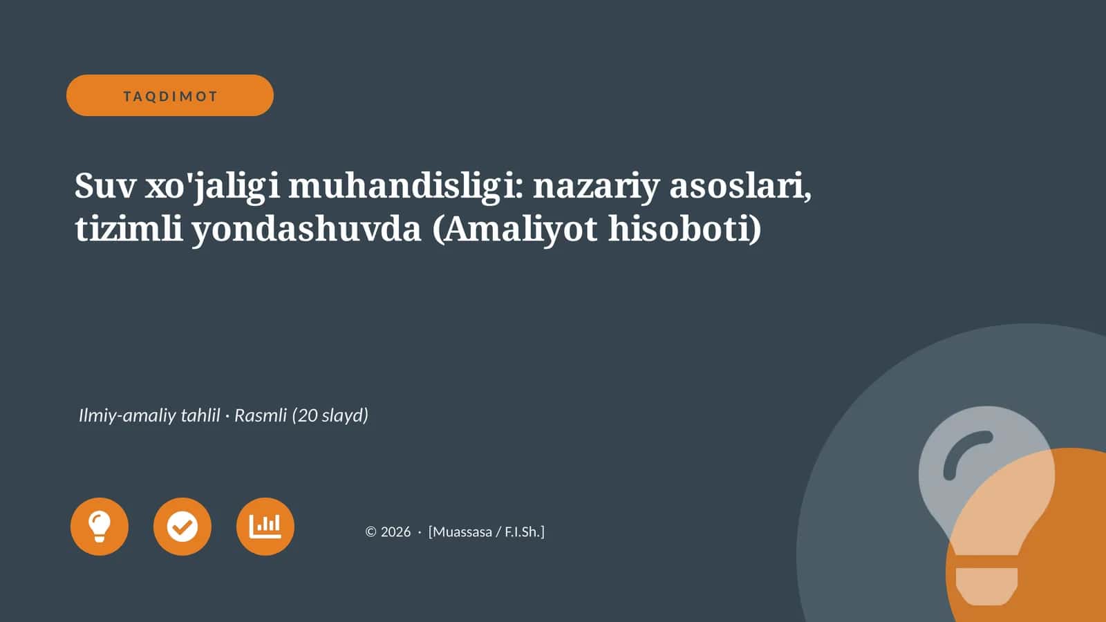 Suv xo'jaligi muhandisligi: nazariy asoslari, tizimli yondashuvda (Amaliyot hisoboti) 1
