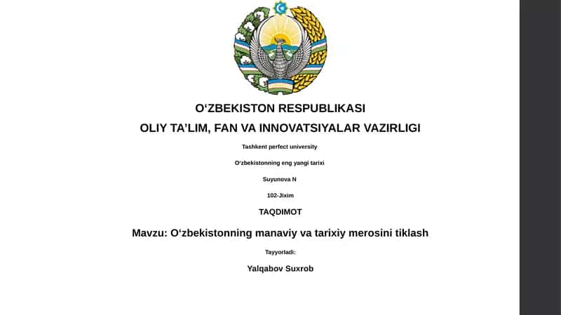 O'zbekistonning manaviy va tarixiy merosini tiklash 1
