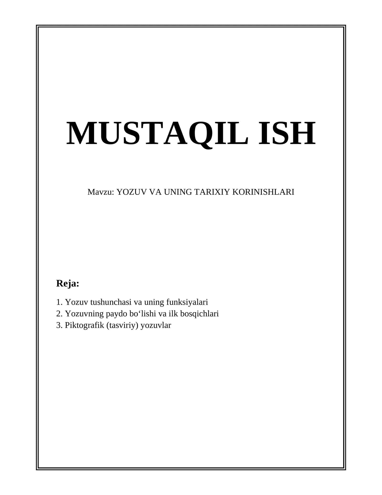 YOZUV VA UNING TARIXIY KORINISHLARI 1