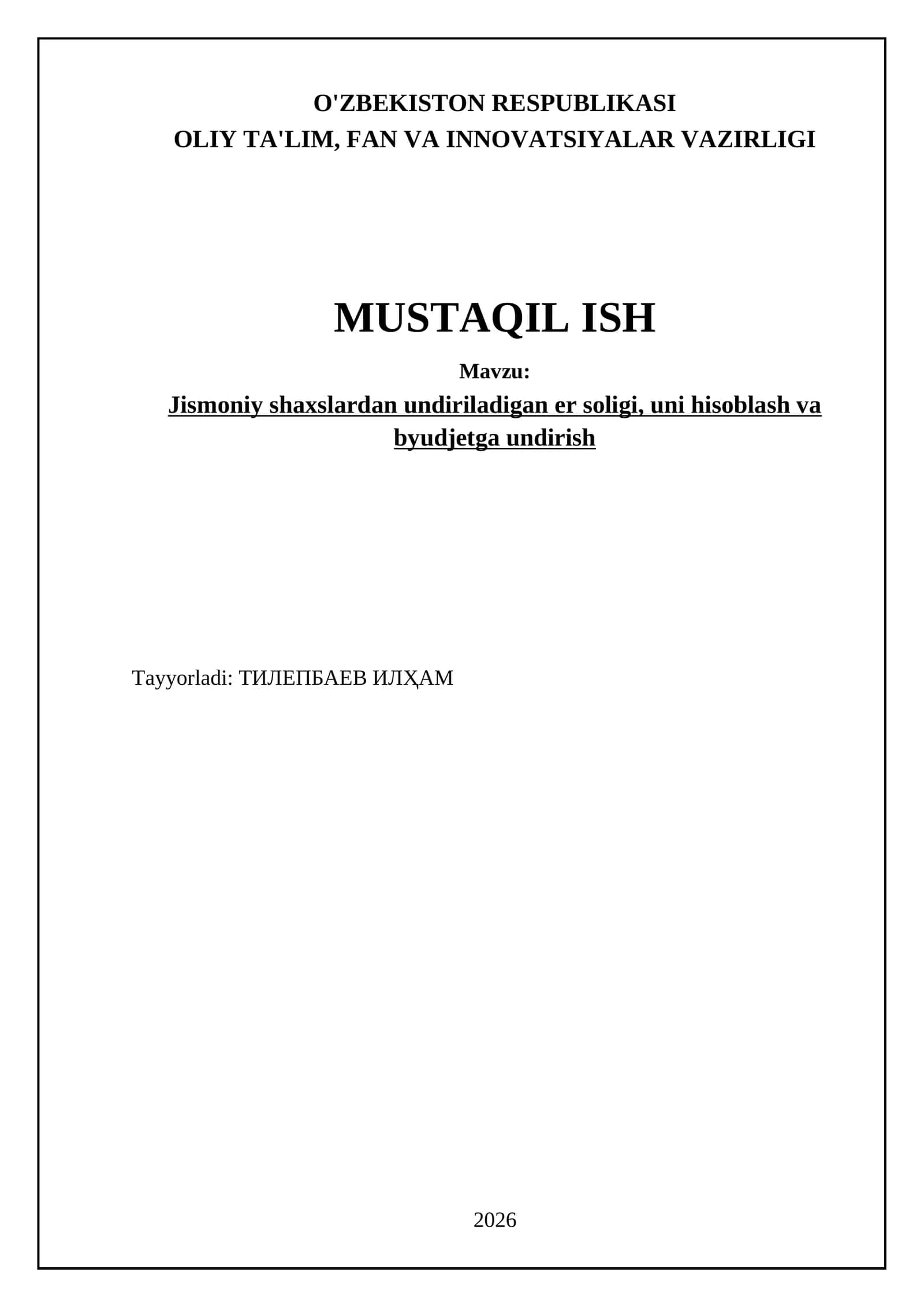 Jismoniy shaxslar uchun yer soligi va soliq solish masalalari 1