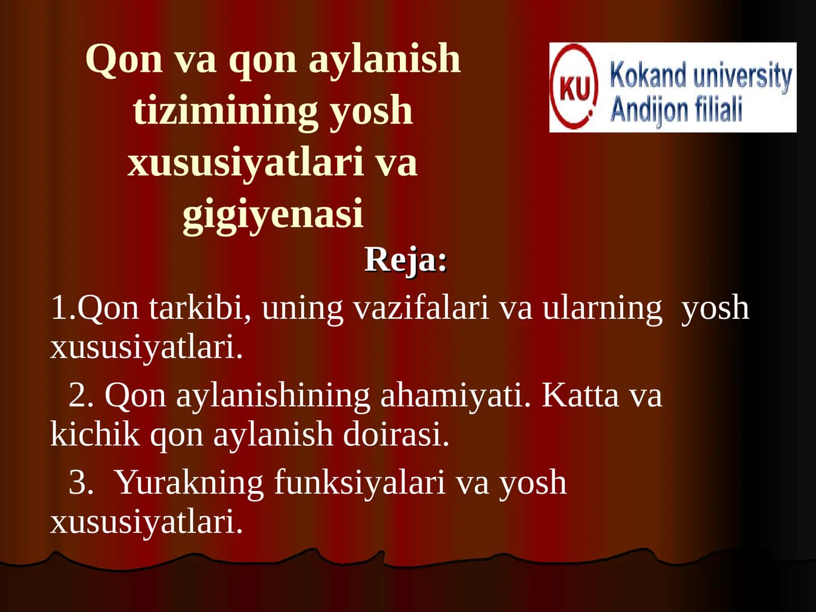Qon va qon aylanish tizimining yosh xususiyatlari va gigiyenasi 1