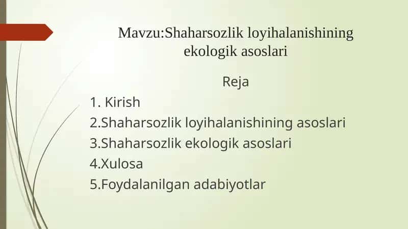Shahar sozlik loyiha lanishining ekologik asoslari 1