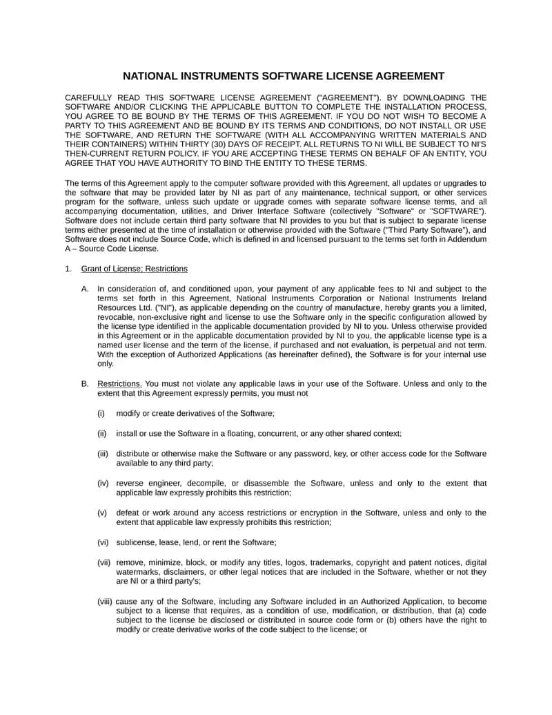 NATIONAL INSTRUMENTS SOFTWARE LICENSE AGREEMENT 1